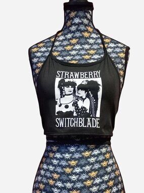 Strawberry Switchblade black tie back halter top
